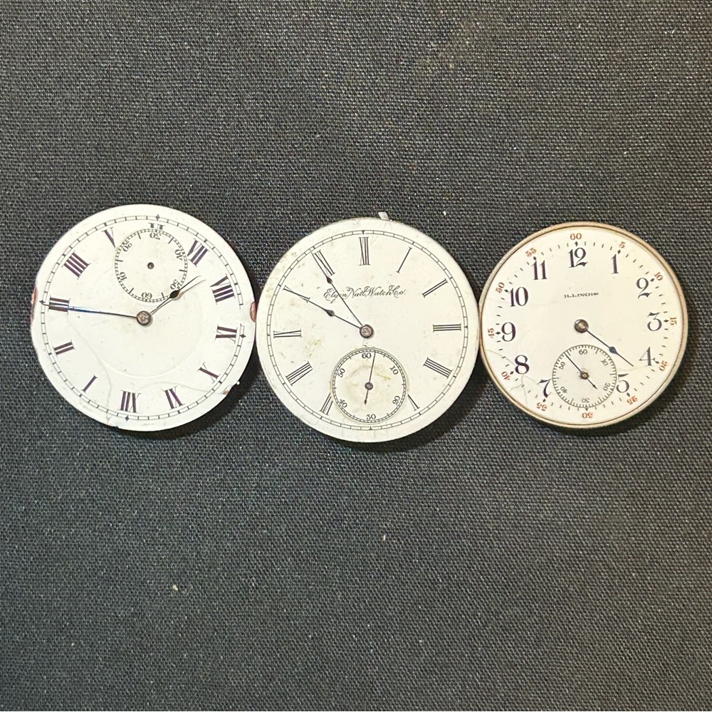 Lot Of 3 Vintage Pocket Watches. Elgin, Illinois, Nirvana. (Parts Or Repairs)